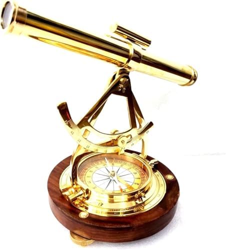 Decorative Brass Telescope with Compass and Wooden Base