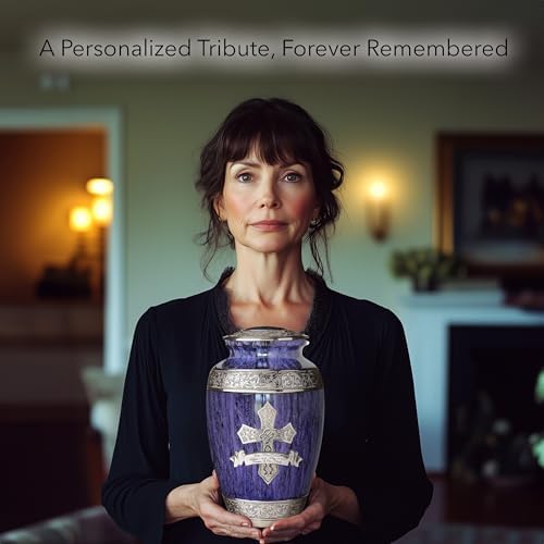 Purple Cross Cremation Urn for Women - Handcrafted Decoration