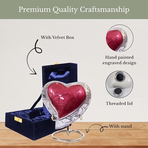 Red Heart Cremation Urn with Hand Engraved Detailing
