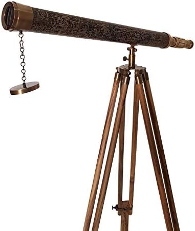 Marine Antique Nautical Floor Standing Telescope with Adjustable Tripod Wood Stand