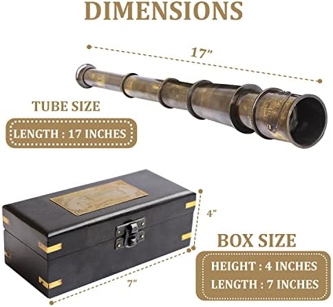 Antique Brass Handheld Telescope 17 - Vintage Pirate Spyglass with Decorative Wooden Box