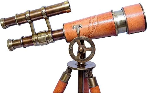 Nautical Vintage Marine Brass Leather Telescope Decor