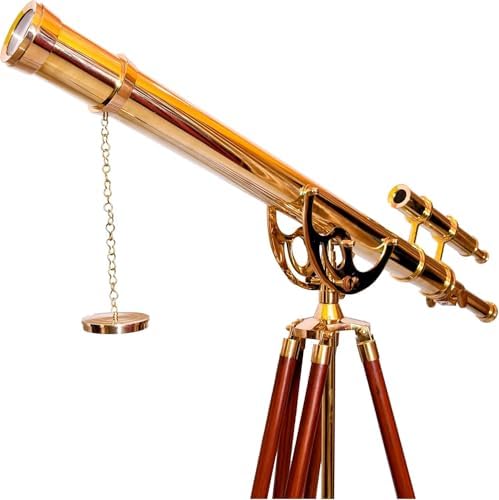 Vintage Marine Brass Telescope with Wooden Tripod