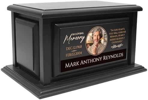 Personalized Solid Wood Urn for Ashes 250lbs Black Design