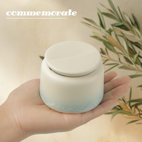 Small Ceramic Urn for Human Ashes - Beige Keepsake Memorial Urn