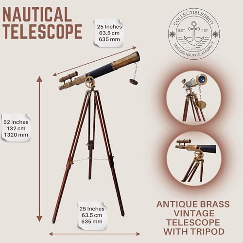 Nautical Style Black Leather Telescope with Brass Double Barrel