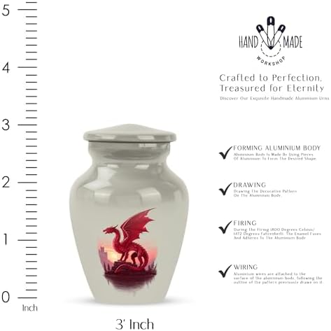 Red Dragon Urn Set for Ashes 3 Inch Size 2 Pieces