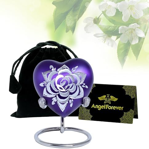 Rose Heart Urn for Human Ashes Purple Mini Cremation Keepsake