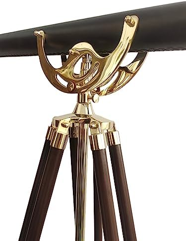 Maritime Antique Brass Telescope with Wooden Tripod Stand