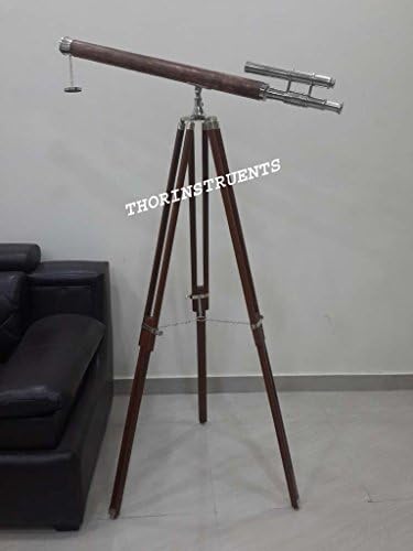 Nautical Vintage Brass Telescope Wooden Tripod Decor