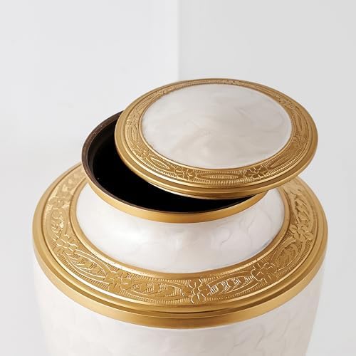 Aspen Studio White Gold Brushed Urn for Adult Human Ashes - Large Handcrafted Aluminum Urn
