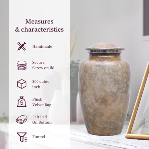 Beige Cremation Urns for Adult Male with Velvet Bag