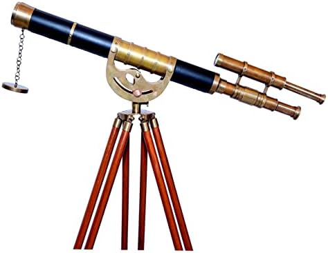 Maritime Antique Brass Double Barrel Telescope with Wooden Tripod