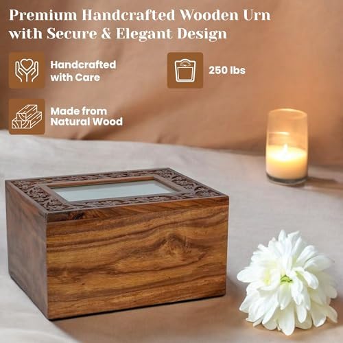 Handcrafted Rosewood Border Engraved Cremation Urn for Human Ashes Adult