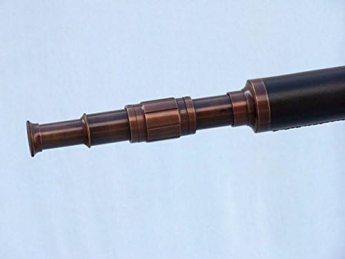 Hampton Nautical Floor Standing Antique Copper Leather Harbor Master Telescope 60 Inch