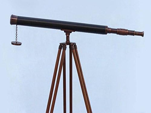 Hampton Nautical Floor Standing Antique Copper Leather Harbor Master Telescope 60 Inch