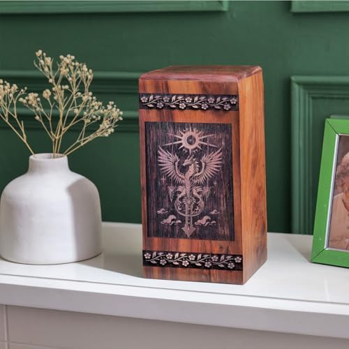 Dragon Urn for Human Ashes - 8 Inch Wooden Urn