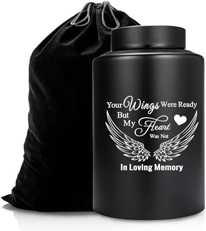 Large Urns for Human Ashes 220 lbs Black Angel Wings Decorative Urns