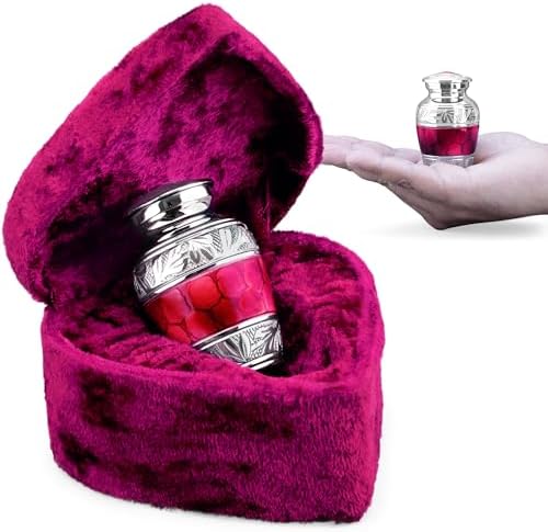 INTAJ Red Brass Keepsake Urn 3 Inch Mini Cremation Urn with Heart Box Sympathy Gift