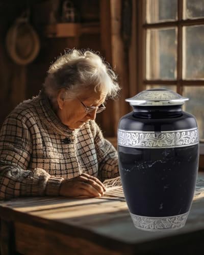 Black Urns for Human Ashes Large Handcrafted Urn with Velvet Bag