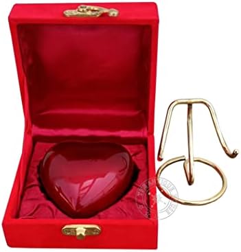 Red Heart Cremation Urn with Brass Stand and Velvet Box