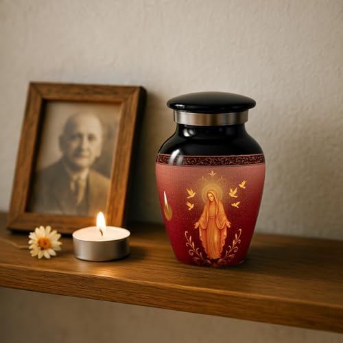 Catholic Mini Keepsake Urn with Virgin Mary Design