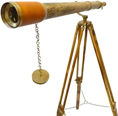 Nautical Vintage Solid Antique Brass Telescope with Leather Sheath and Wooden Tripod