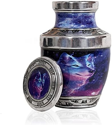 HLC Galaxy Wolf Mini Urn with Velvet Box Bag - Affordable Ashes Keepsake 35 cuin