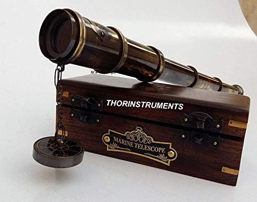 Vintage Nautical Brass Telescope with Wooden Box