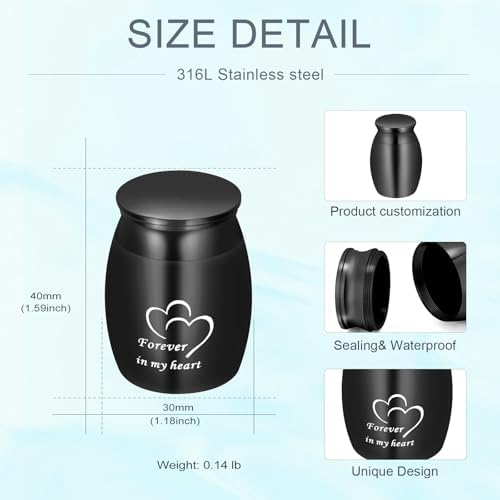 3 Pack Stainless Steel Urns for Ashes Human Dog Cat Black