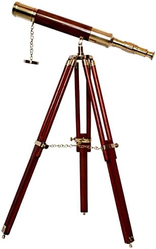Nautical Antique Brass Telescope with Wooden Tripod