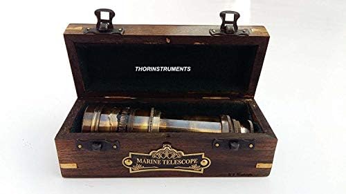 Vintage Nautical Brass Telescope with Wooden Box