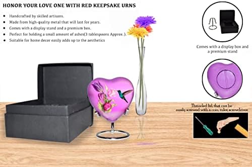 Hummingbird Mini Heart Cremation Urn with Stand and Box