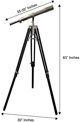 Vintage Nickel Finish Brass Telescope with Wooden Tripod