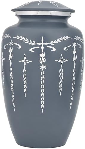 Decorative Cremation Urn for Human Ashes - Hand Engraved Grey Urn