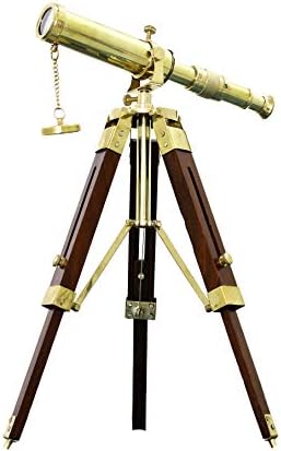 Vintage Brass Telescope with Wooden Tripod Stand for Home Decor and Gifts