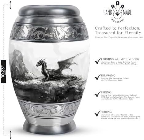 Dragon Urn For Ashes - 10 Inch Metal Urn Decorative Black