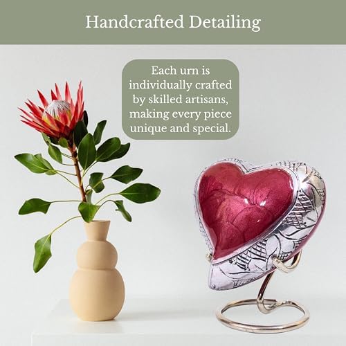 Red Heart Cremation Urn with Hand Engraved Detailing