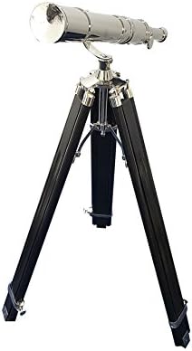 Vintage Nickel Finish Brass Telescope with Wooden Tripod