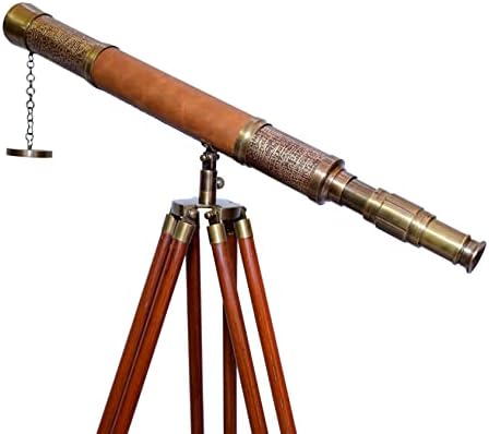 Single Barrel Brass Nautical Telescope with Wooden Tripod
