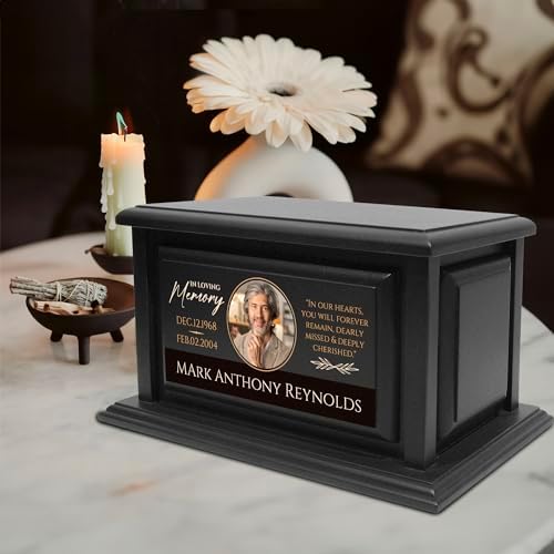 Personalized Solid Wood Urn for Ashes 250lbs Black Design
