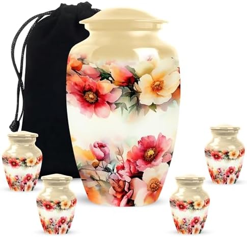Elegant Flower Design Urn Set of 5