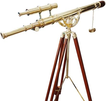 Vintage Brass Telescope with Wooden Tripod 1