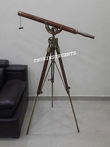Antique Brass Telescope Wooden Tripod Home Decor