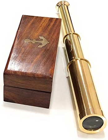 RedskyTrader Brass 9 Inch Handheld Telescope Nautical Pirate Spy Glass