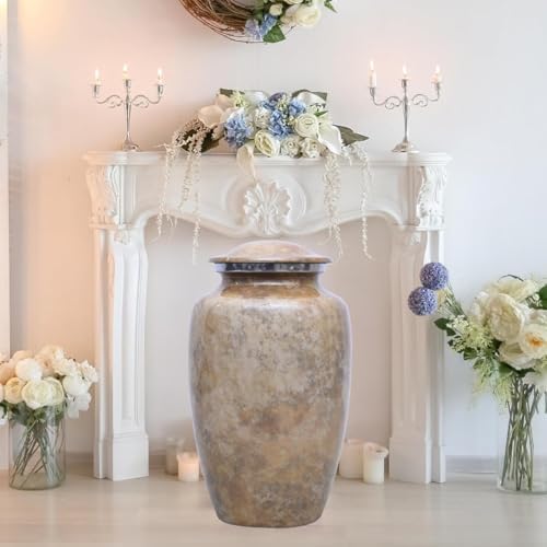 Beige Cremation Urns for Adult Male with Velvet Bag