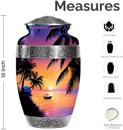 10 Inch Beach Cremation Urns for Mom Dad - Decorative Urn for Adult Ashes