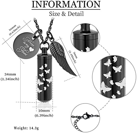 Cylinder Urn Ashes Necklace with Butterfly Design
