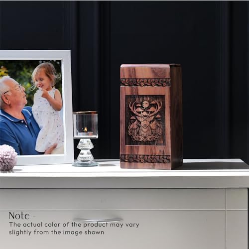 Deer Urn for Human Ashes - 8 Inch Wooden Cremation Urn