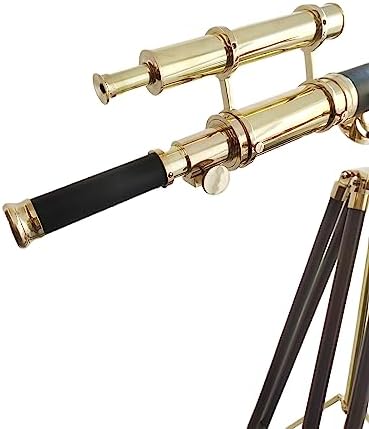 Nautical Brass Double Barrel Telescope Floor Standing Tripod Stand Decor